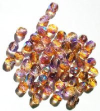 50 6mm Faceted Two-Tone Topaz & Purple AB Beads